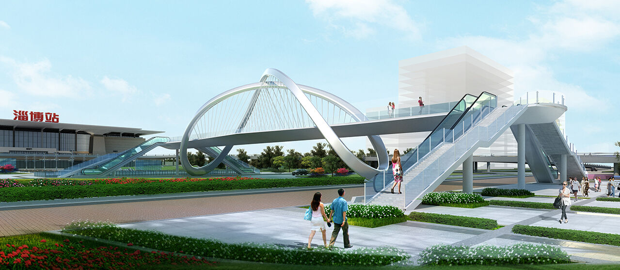 淄博火车站南广场跨王舍路人行景观天桥工程（2022年度山东省钢结构金奖）