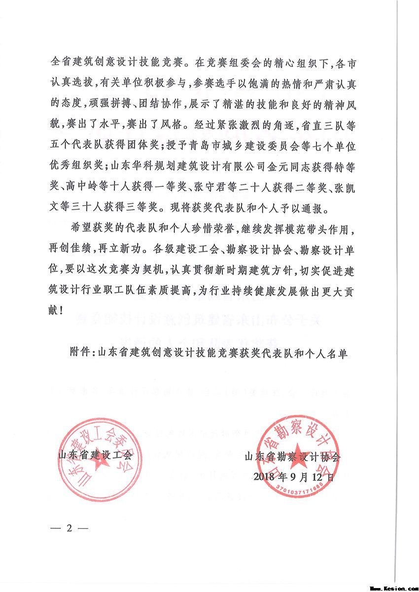 关于公布山东省建筑创意设计技能竞赛获奖代表队和个人的通报