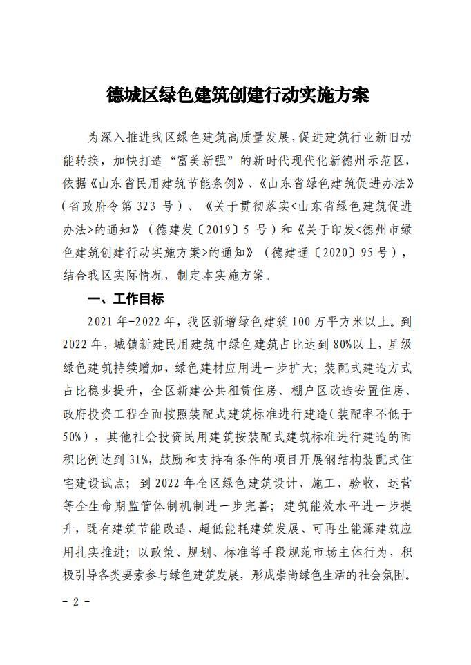 德城区关于印发德城区绿色建筑创建行动实施方案的通知