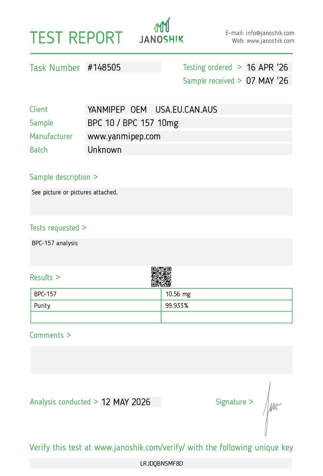 Product Purity Testing Report