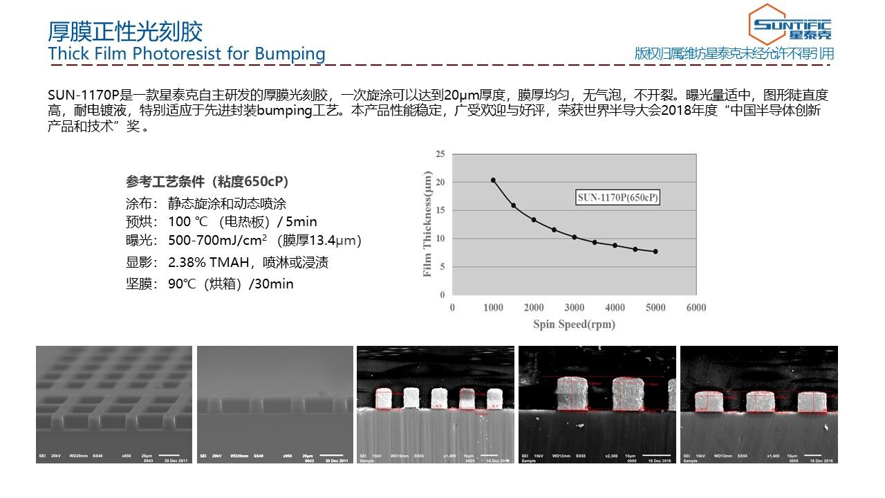 SUN-1100P系列厚膜正性光刻膠
