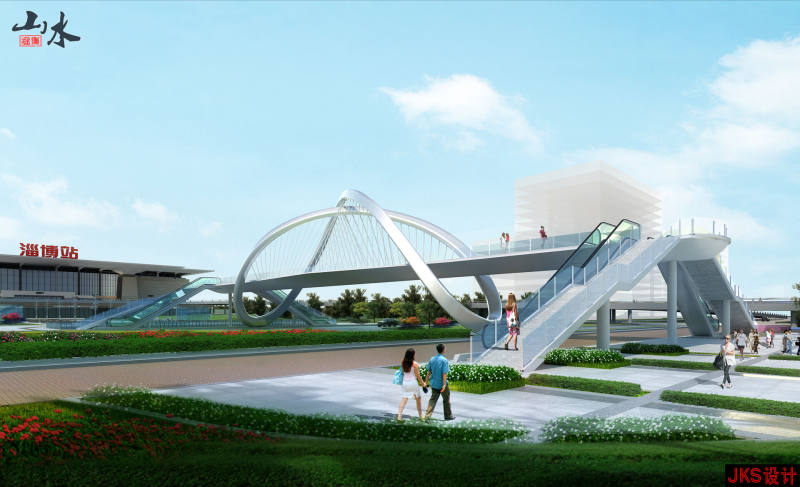 淄博火车站南广场跨王舍路人行景观天桥工程（2022年度山东省钢结构金奖）