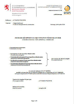 欧盟整车形式认证证书