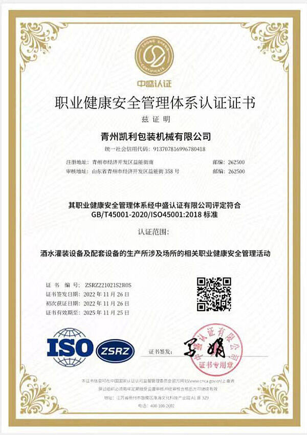 职业康健清静治理系统认证证书