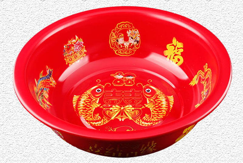 厂家批发 婚庆脸盆喜庆盘 大红盆婚庆脸盆大红卡通婚庆圆盘方盘盆