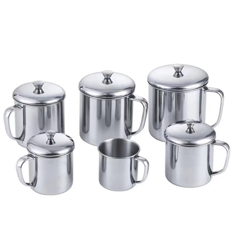 304不锈钢口杯 办公室家用喝水杯儿童幼儿园带手柄带盖水杯随手杯