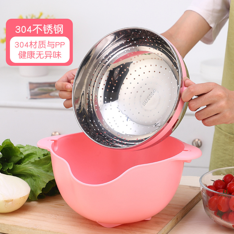 厂家批发 不锈钢可旋转304沥水盆PP材质洗菜盆淘米盆洗菜洗水果篮