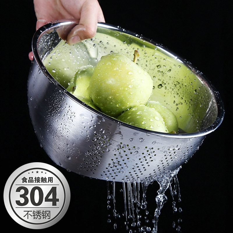 厂家供应 304不锈钢沥水盆 创意可印logo新款果蔬盆 加厚淘米筛