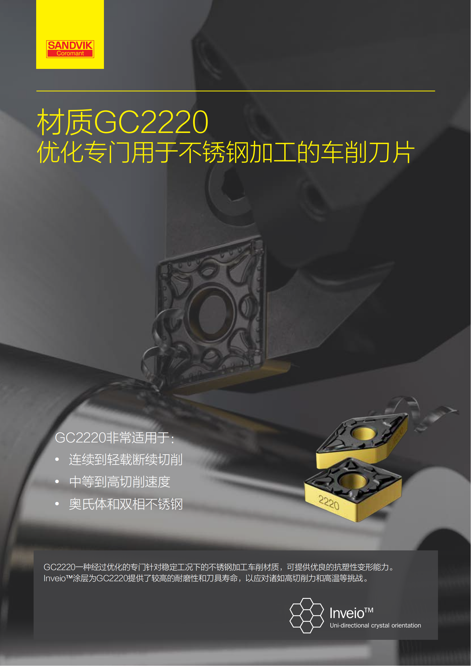 山特维克 C-1040-202   材质GC2220优化专用用于不锈钢加工的车削刀片