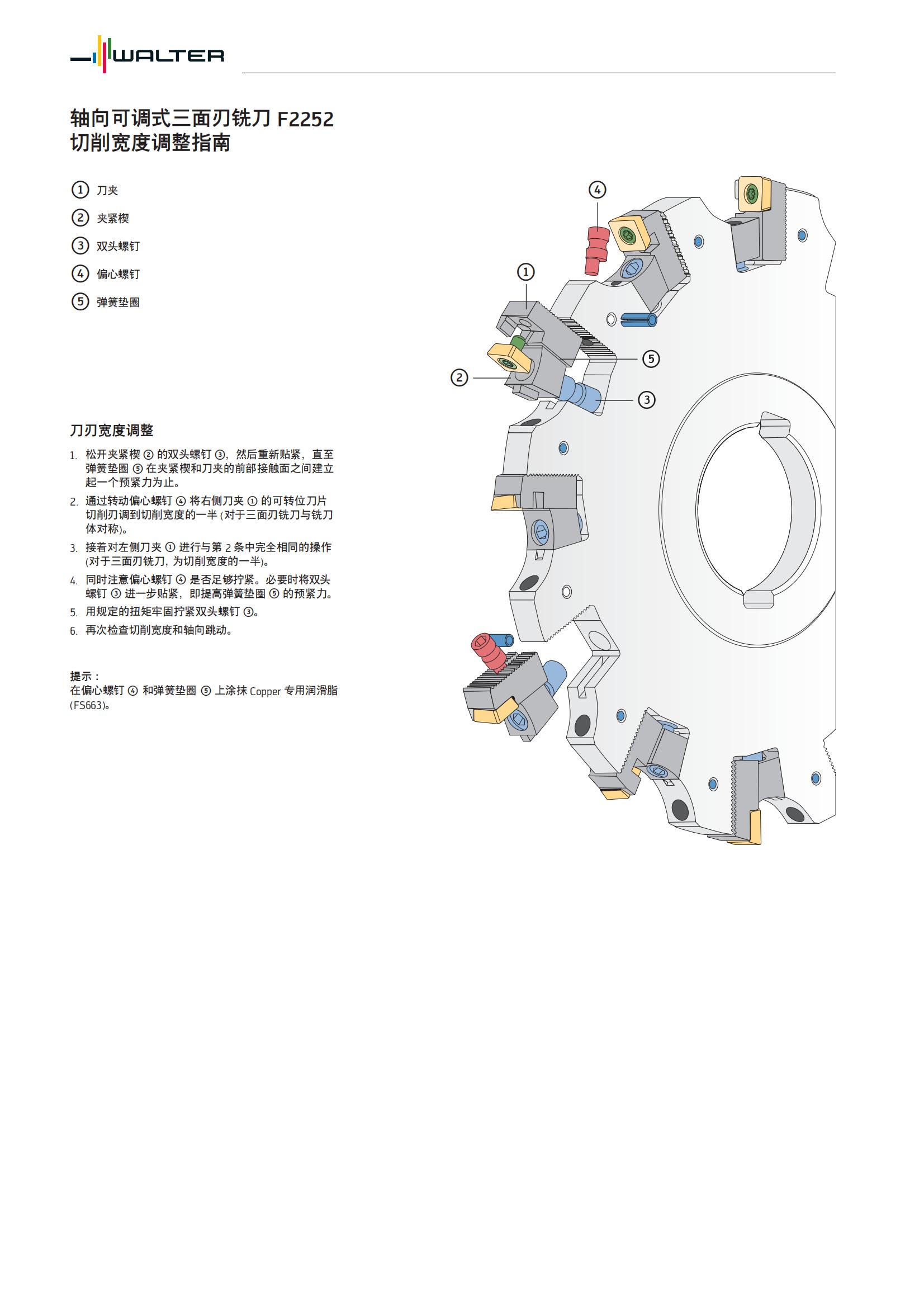 瓦尔特  轴向可调式三面刃铣刀F2252切削宽度调整指南