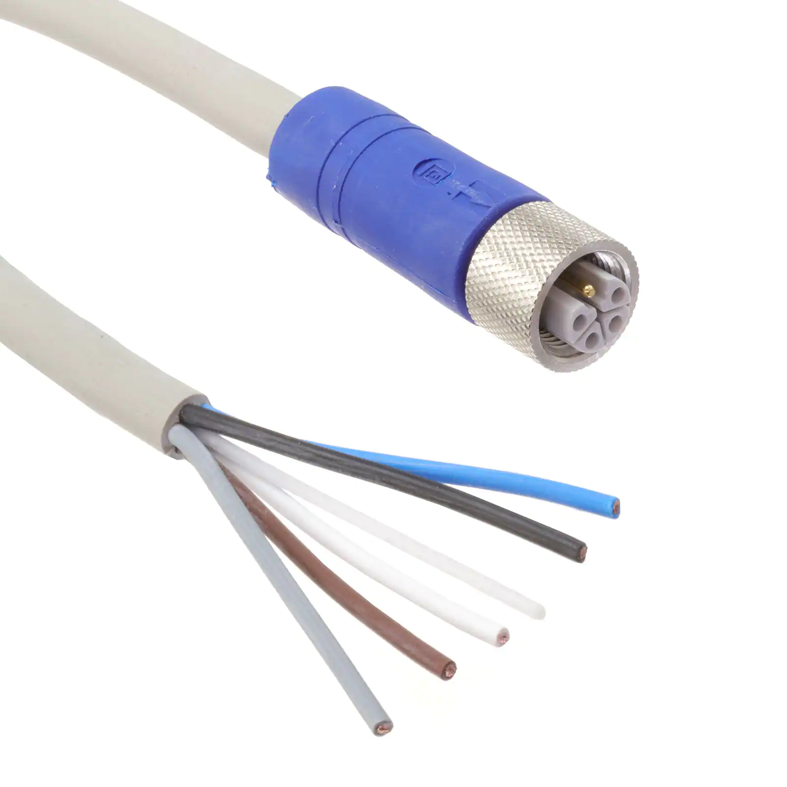 M12 母头屏蔽/非屏蔽连接器，带螺纹接头和模制电缆 CBL 5POS FMALE TO WIRE 16.4'