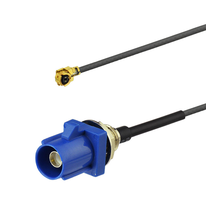 Fakra C 公头面板安装蓝色连接器转 U.FL IPEX 尾纤电缆