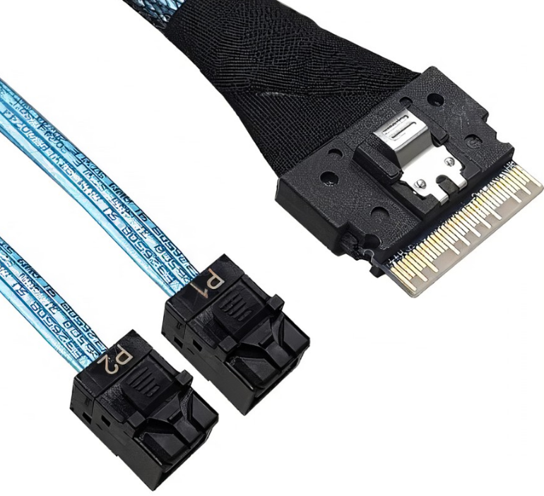 高品质超薄 SAS 插头到两个迷你 SAS 插头 85 欧姆 Y 型电缆