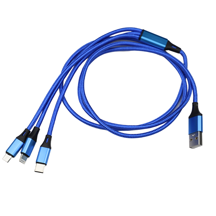 批发一拖三手机数据线适用安卓usb线三合一华为快充线苹果充电线