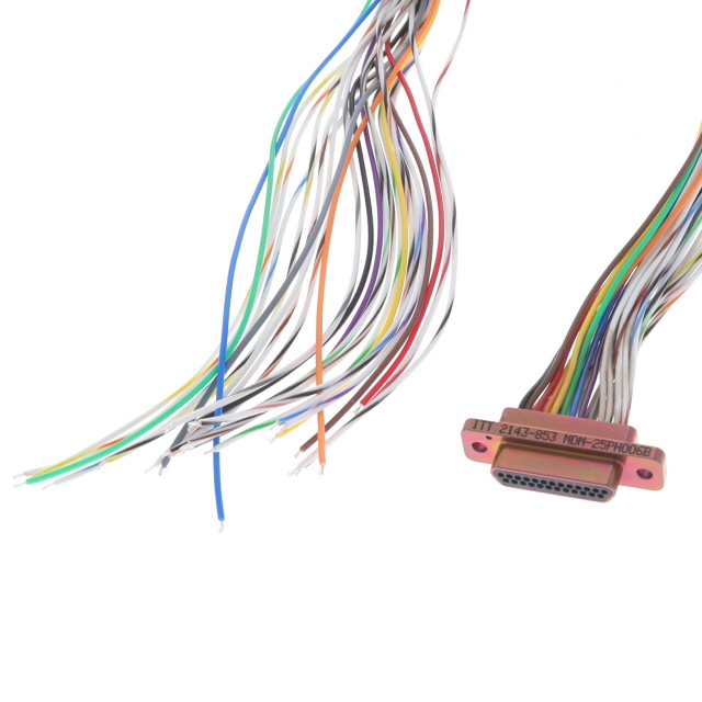 D-Sub 电缆组件 D 型，微型 D 多股，单股 3.00'（914.40mm） 插座，公形引脚 至 单条导线引线  多样化选择 锐诚达