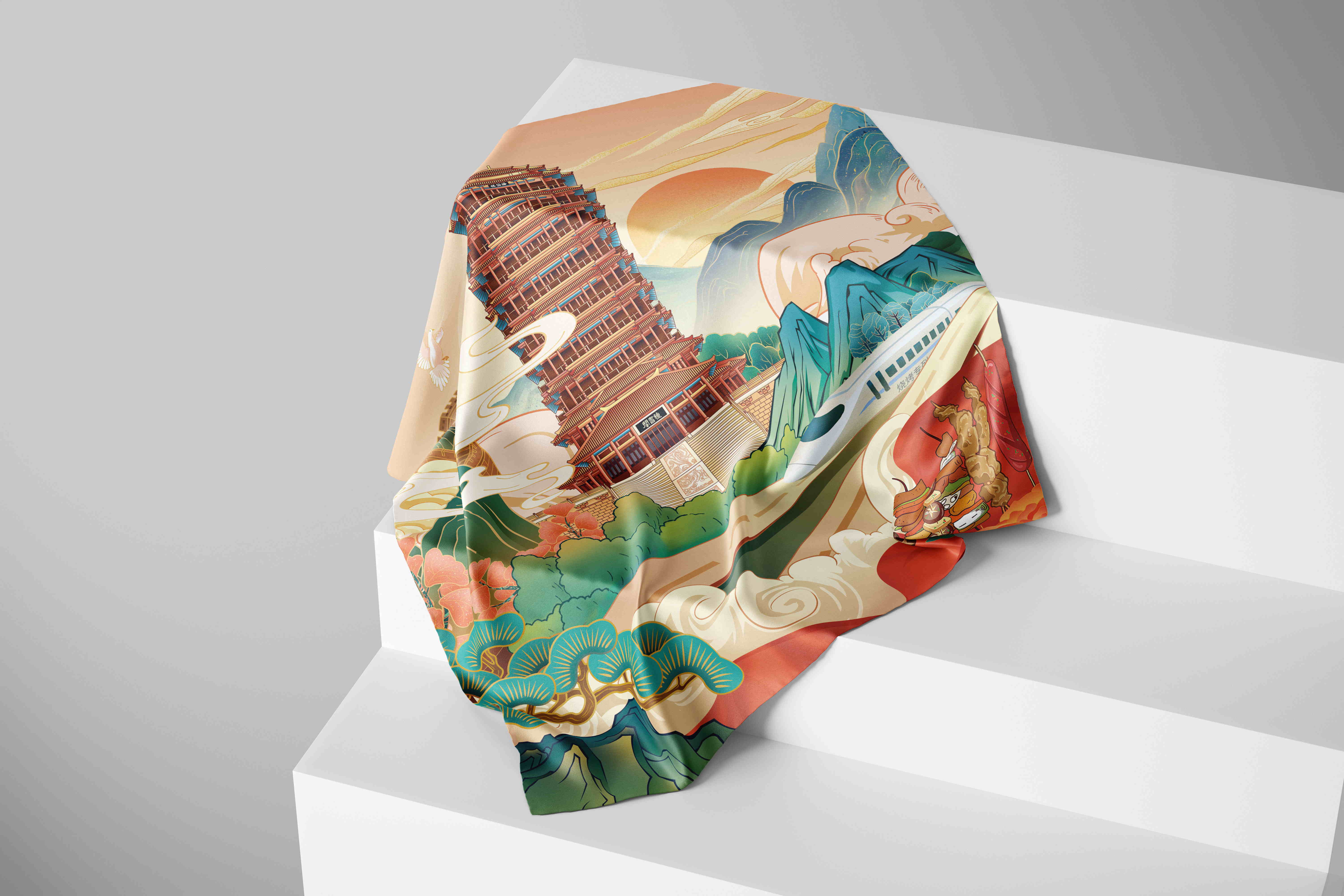 真丝方巾《淄博印象》