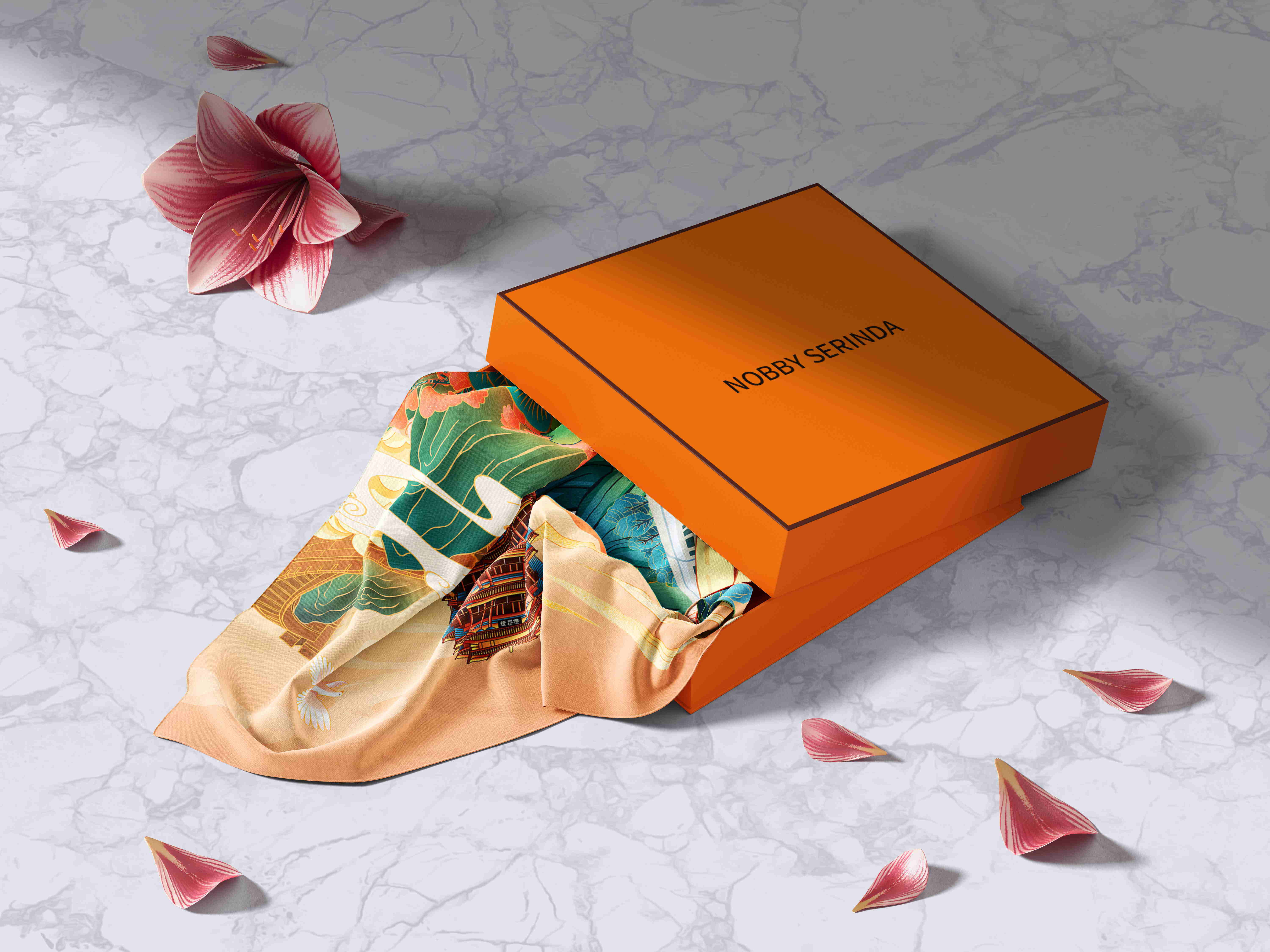 真丝方巾《淄博印象》