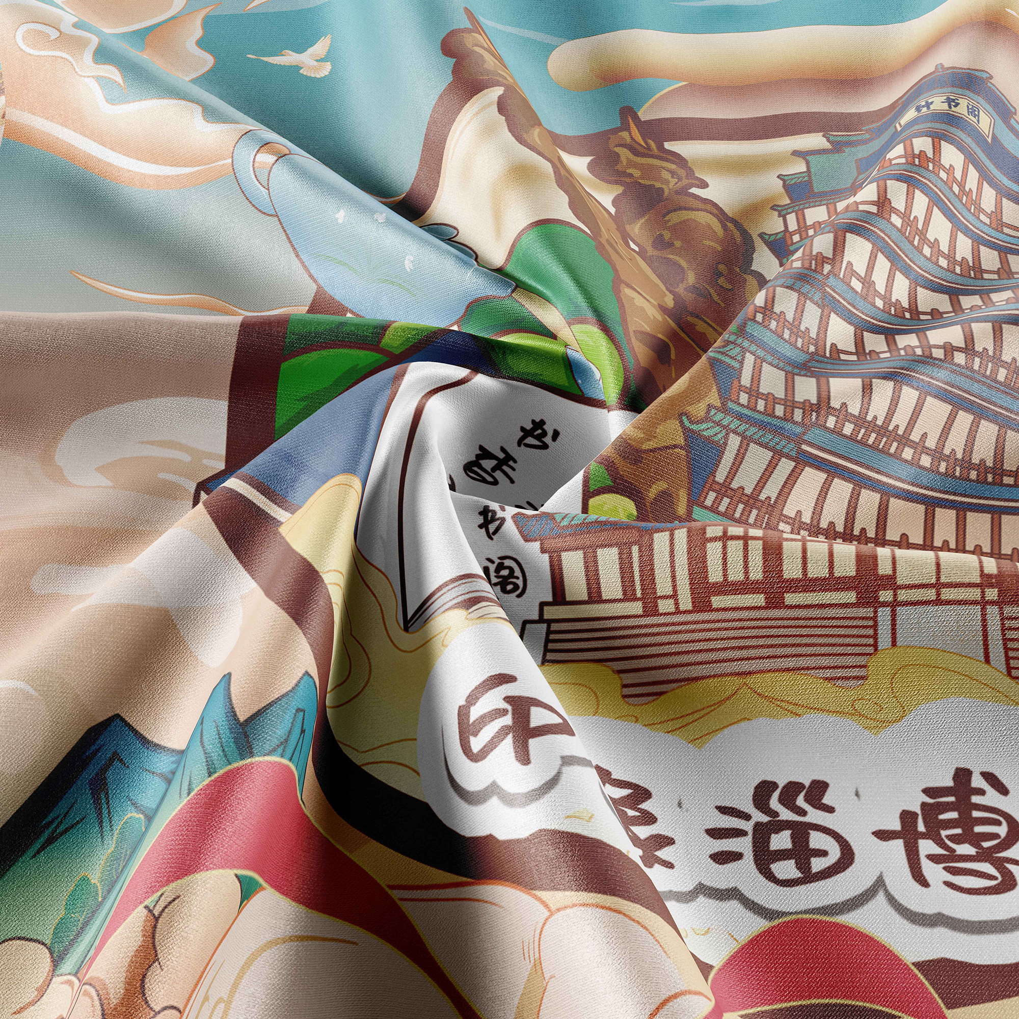 真丝手帕《淄博印象》