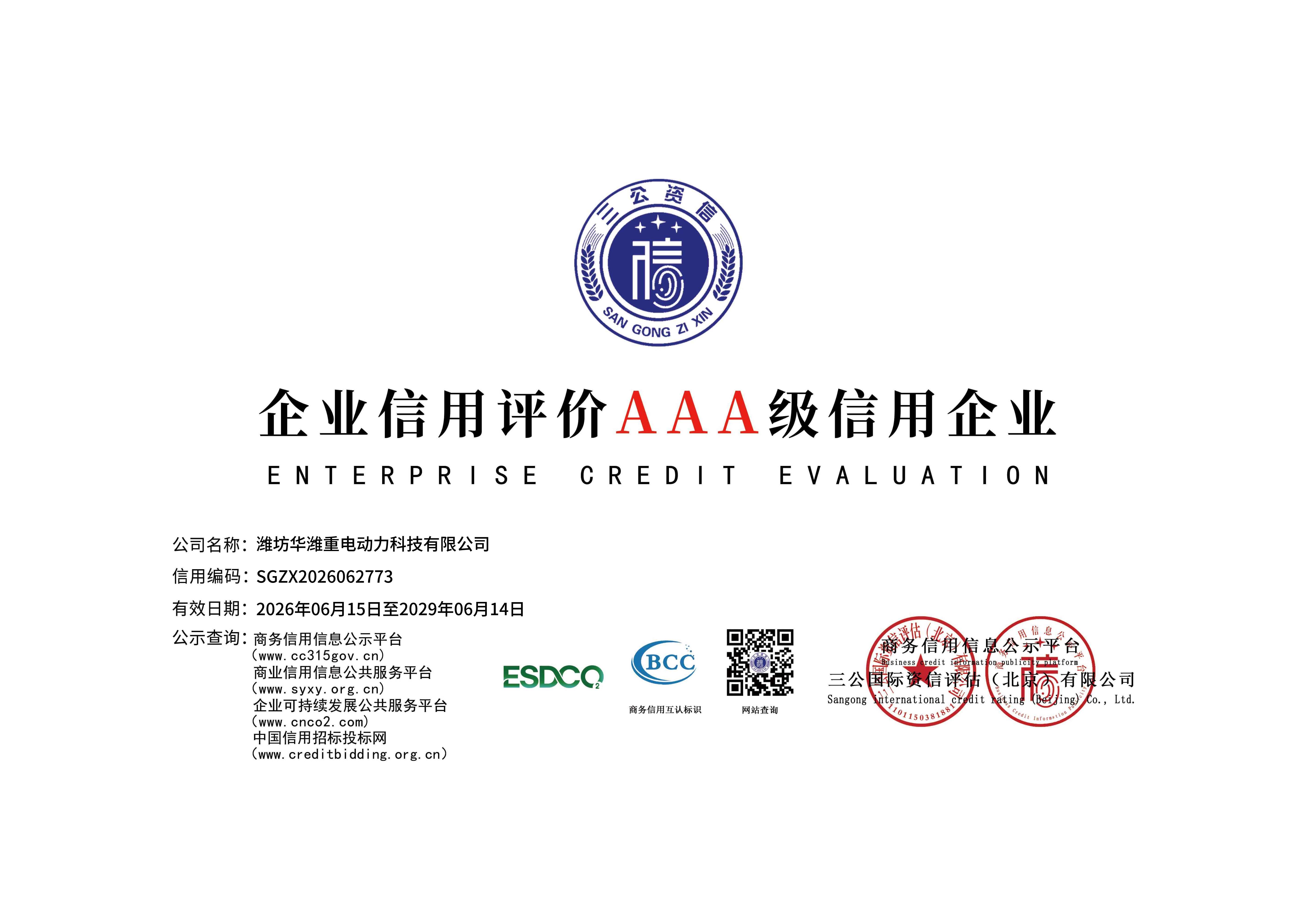 04-潍坊华潍重电企业信用评价AAA级信用企业