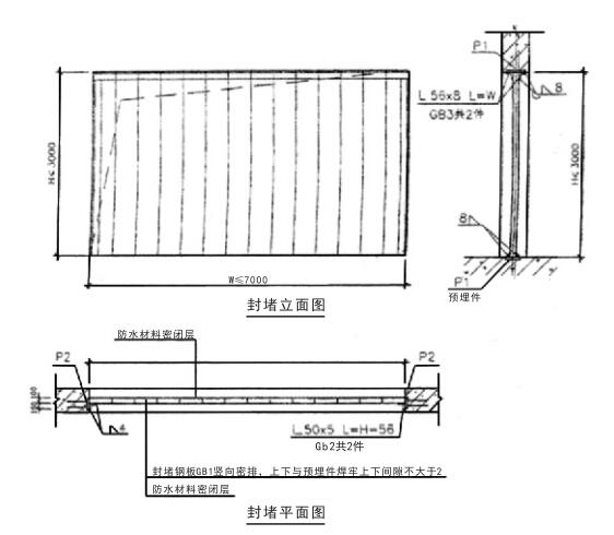 相邻防护单元隔墙孔口型钢临战封堵