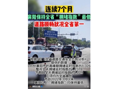 襄阳日报报道：襄阳，连续7个月全省第一