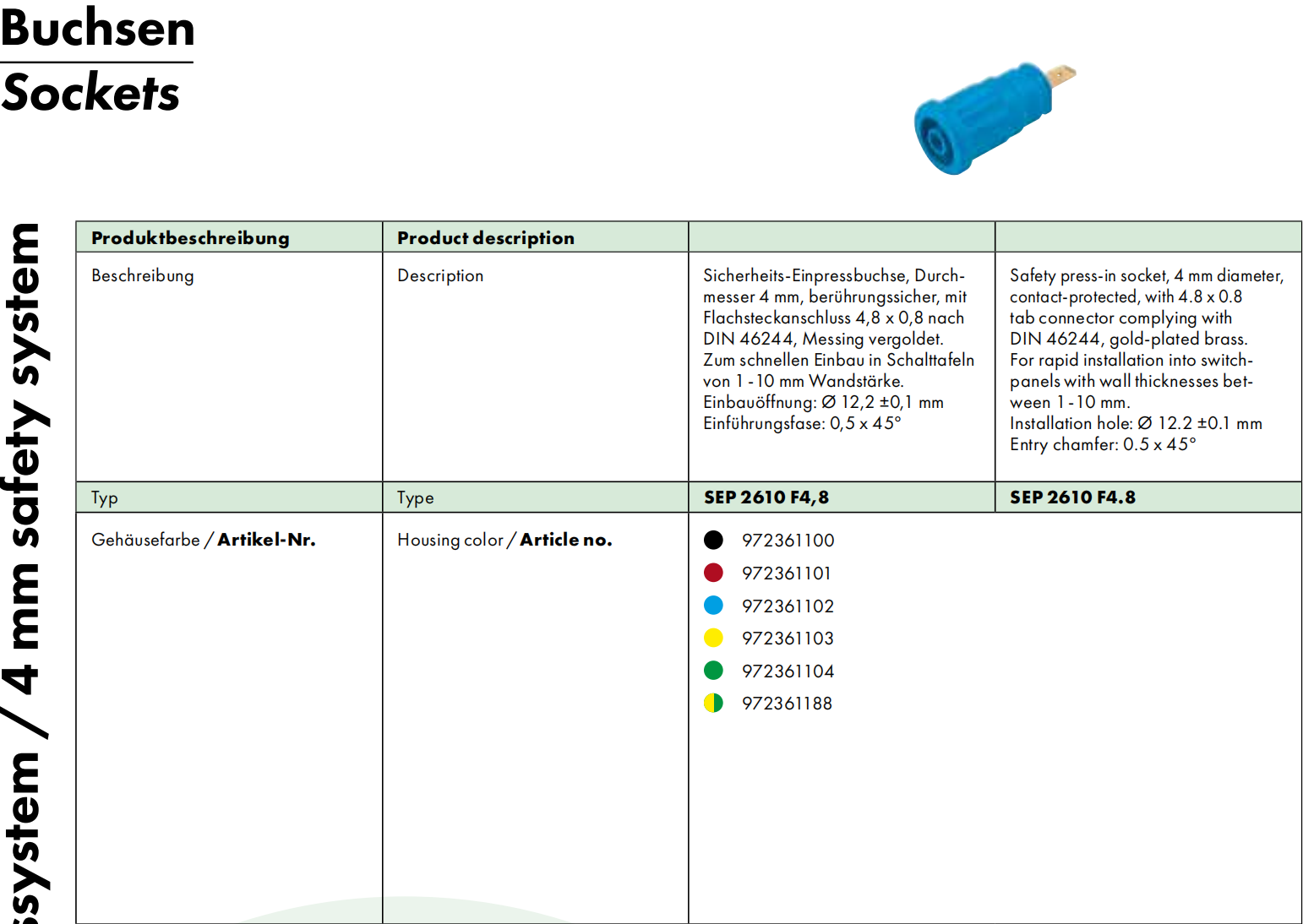 SKS 972361100, 4 mm Sicherheitssystem / 4 mm safety system
