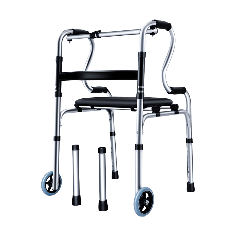 迪赛姆 老人助行器铝合金骨折拐杖残疾人康复助步器医用辅助行走器老年人四角拐棍折叠便携带轮带坐板
