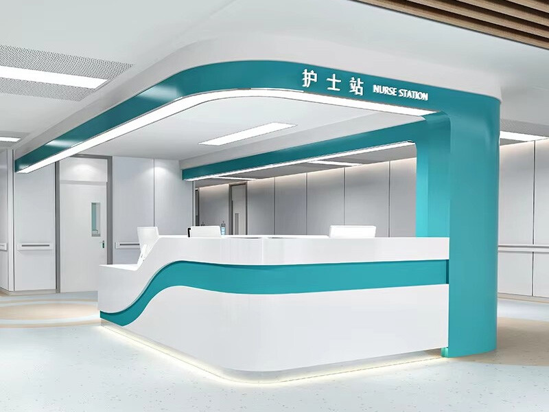 定制蓝色角落医院护士站接待台尺寸骨科诊所接待台