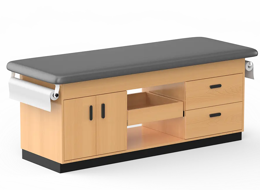 手动医用木质诊所治疗手动检查台带储物柜