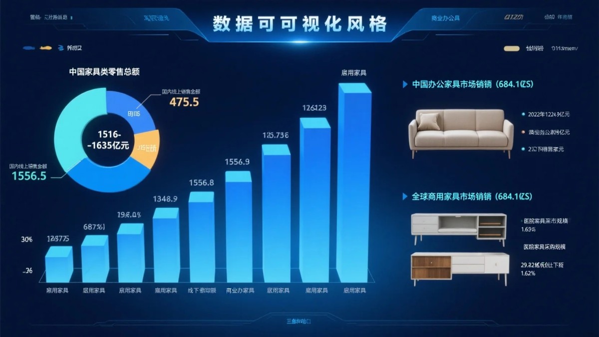 民用家具-商业办公家具-医院家具的市场销售金额和体量对比图