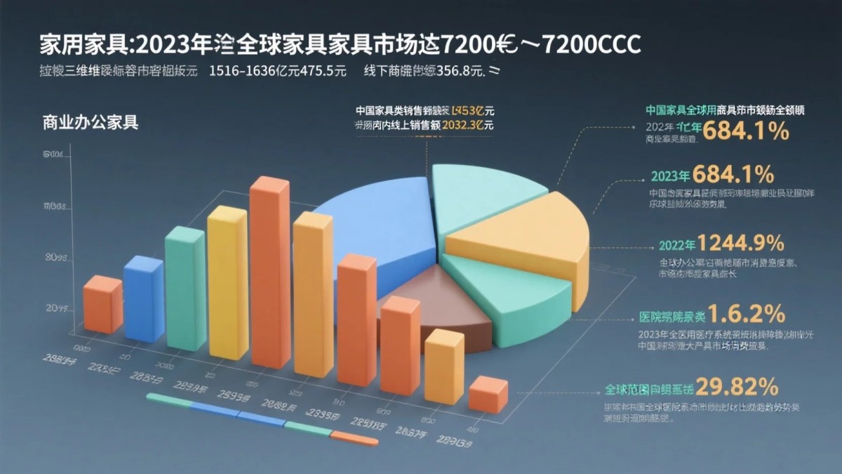 全球民用家具 商用办公家具 和医用家具的市场份额和体量分析图