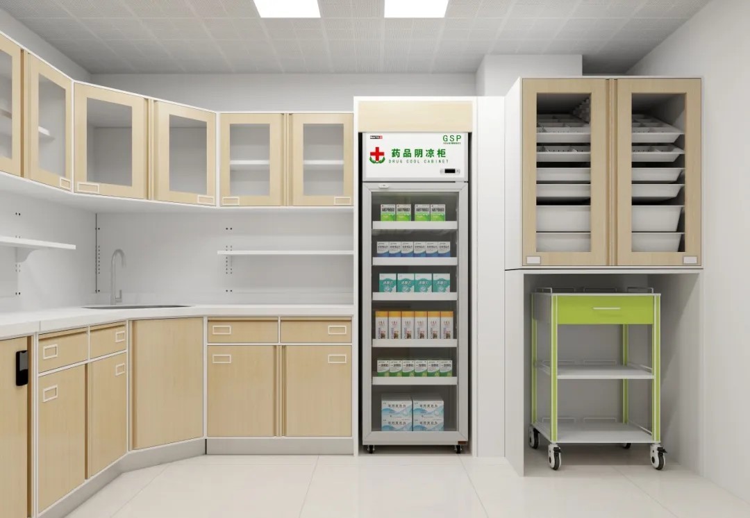 治疗室和配药室对医用家具的卫生和功能性要求极高，需要高度契合医护人员的工作流程