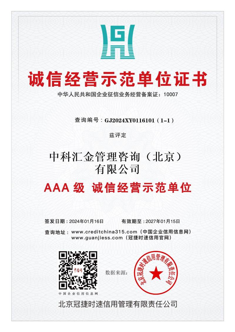 诚信经营示范单位证书
