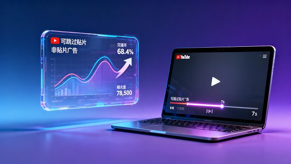 YouTube广告投放中‘非贴片广告’曝光量大，但‘可跳过贴片’完播率更高——采购决策者更愿看完整方案
