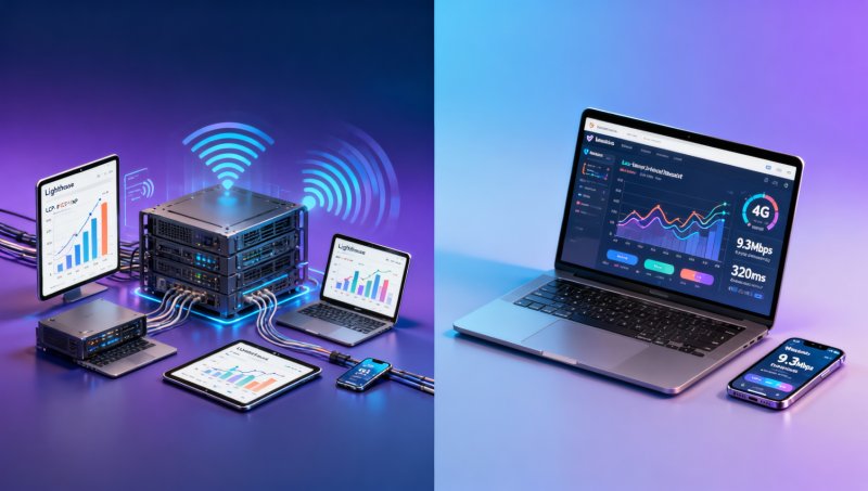 ウェブサイトのデザイン事例ページはスムーズに読み込まれるが、実際のユーザーが4G回線を使って開こうとすると5秒待たなければならない