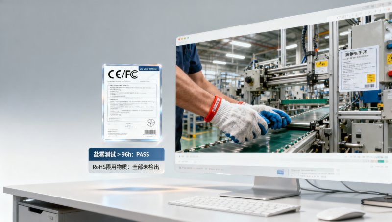 무역 웹사이트 제품 페이지 디자인은 어떻게 신뢰감을 높일 수 있을까요？CE/FCC 인증서 아이콘 위치、공장 실사 이미지 비중、제3자 시험 보고서 삽입 방식