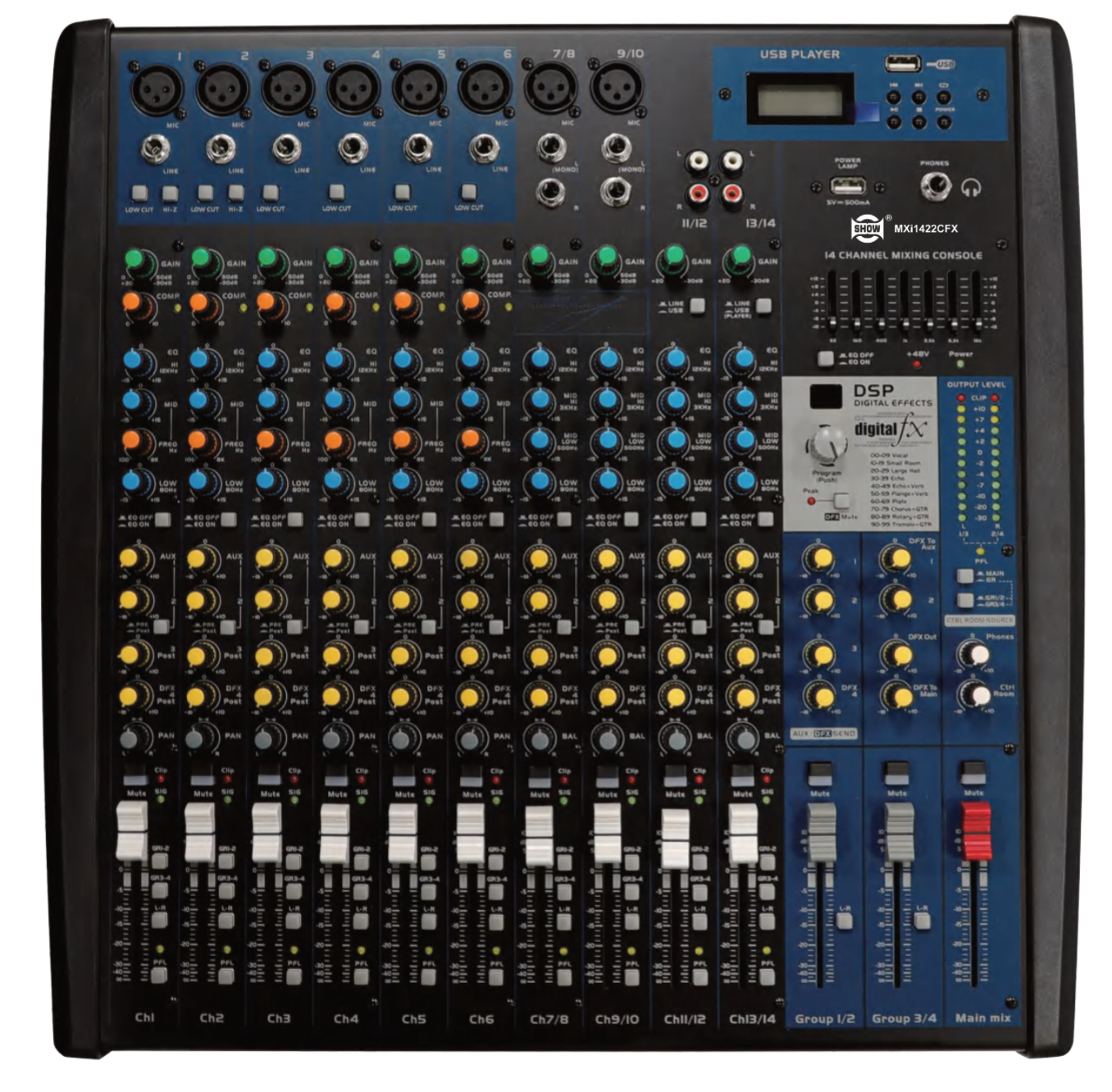 14路带效果带4编组调音台MXi1422CFX 14路带效果带4编组调音台MXi1422CFX