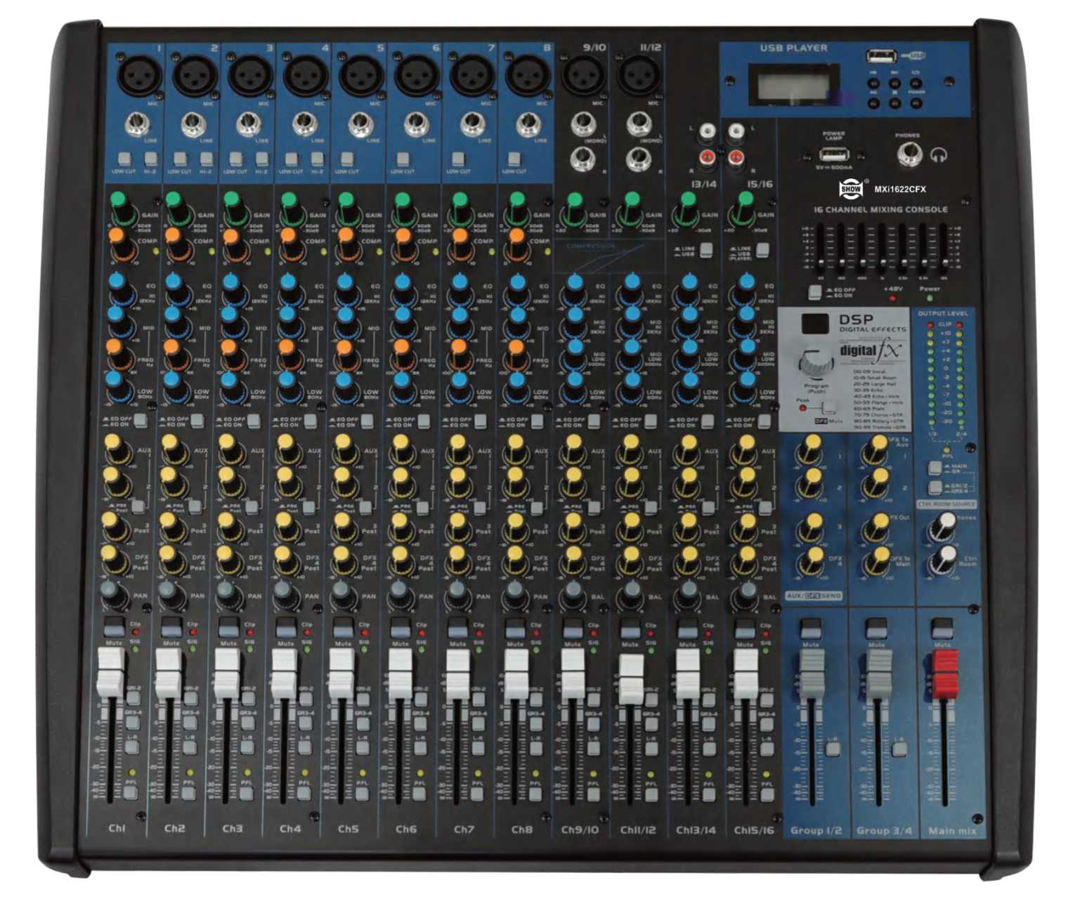 16路带效果带4编组调音台MXi1622CFX 16路带效果带4编组调音台MXi1622CFX