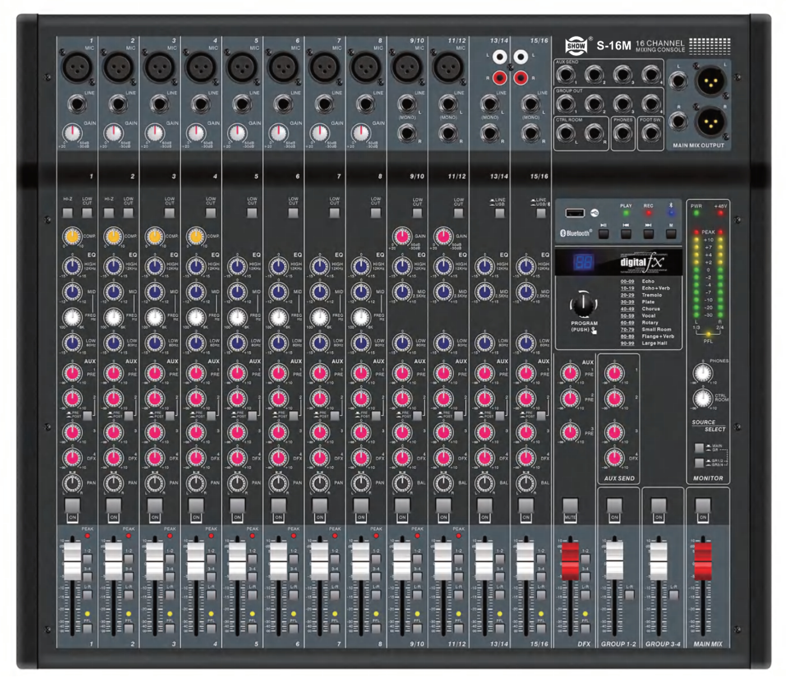 16路带效果带4编组调音台S-16M 16路带效果带4编组调音台S-16M