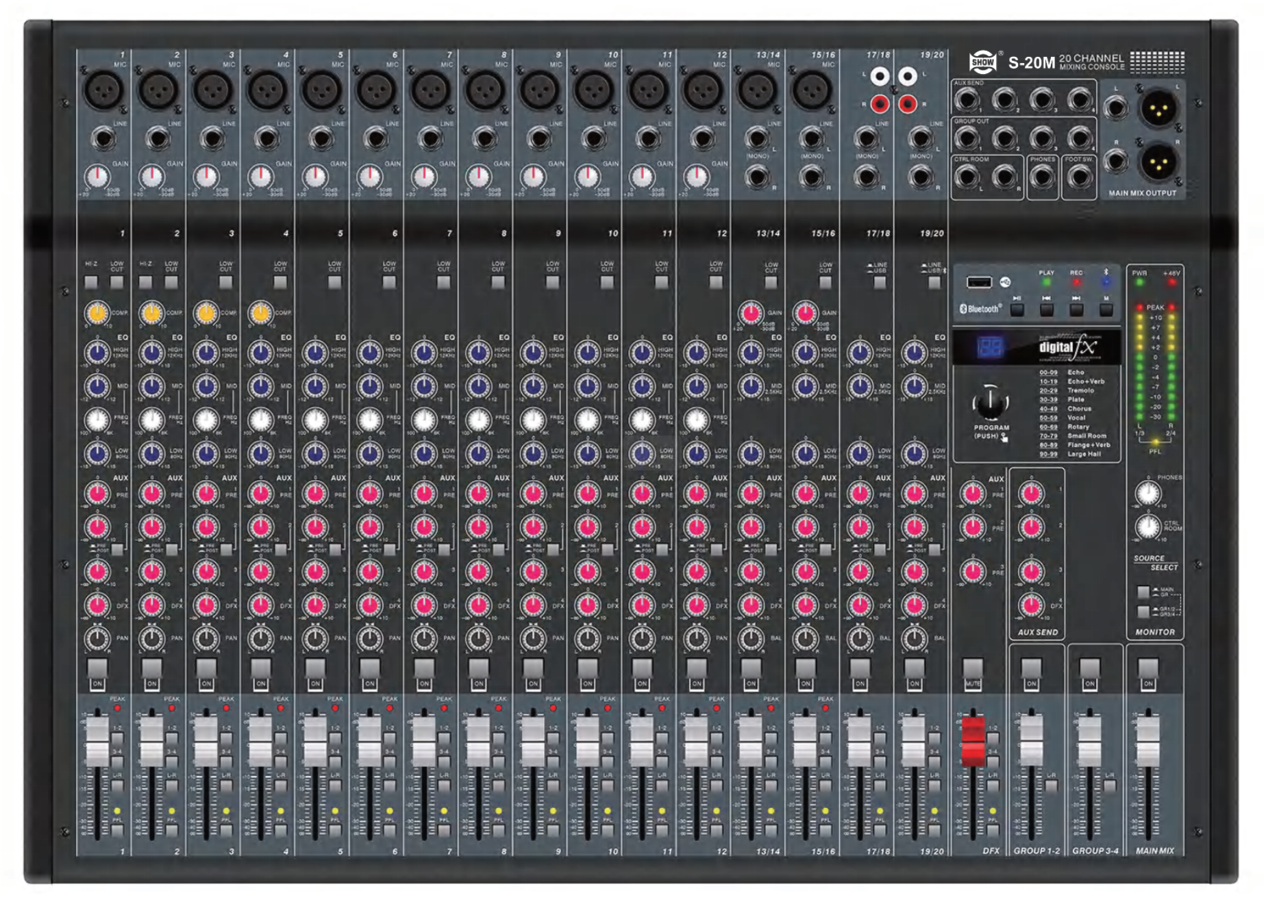 20路带效果带4编组调音台S-20M 20路带效果带4编组调音台S-20M