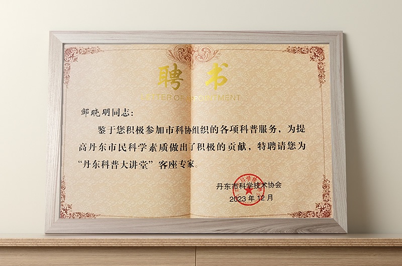 邹晓明院长受聘为丹东市科协“丹东科普大讲堂“客座专家