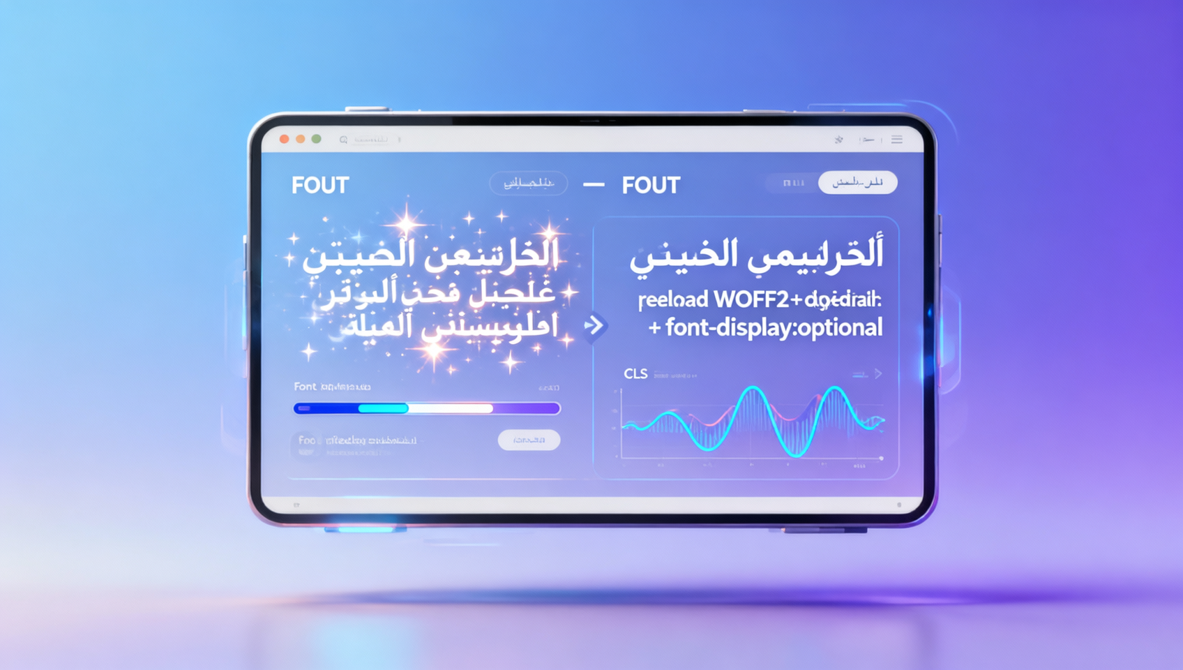 في حالات تصميم مواقع الويب المستقلة باللغة العربية، هل يؤدي فشل تحميل الخط إلى FOUT؟ تشمل الحلول التحميل المسبق لـ WOFF2، التراجع إلى خط احتياطي، واستراتيجية CSS font-display