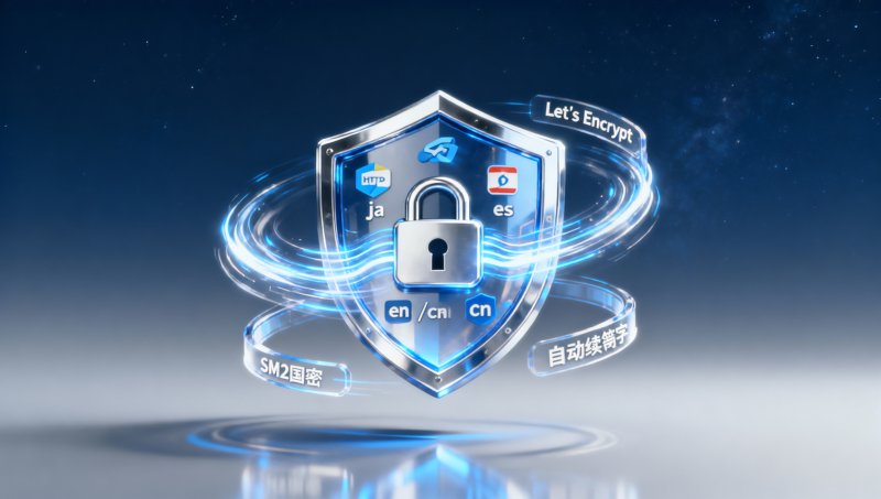 هل تتضمن تكلفة بناء موقع متعدد اللغات المستقل من YiYingBao شهادة SSL وإعادة التوجيه الإلزامي لـ HTTPS؟ شرح دعم التوقيع التلقائي لـ Let’s Encrypt وشهادة التشفير الوطني SM2