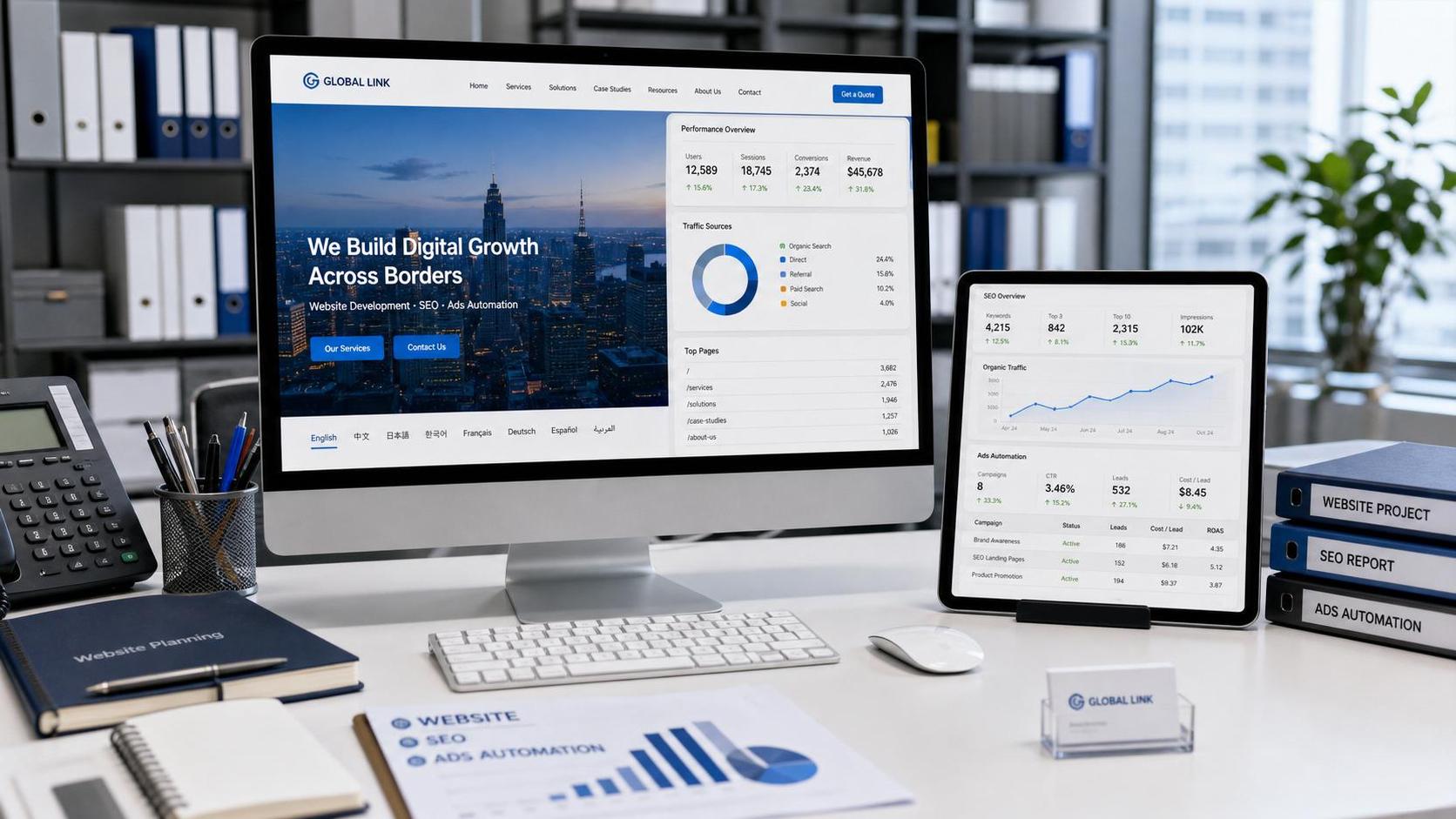 ما الوحدات التي تتضمنها حلول التسويق الرقمي؟ فهم الموقع الإلكتروني، والإعلانات، وSEO، والأتمتة في مقال واحد