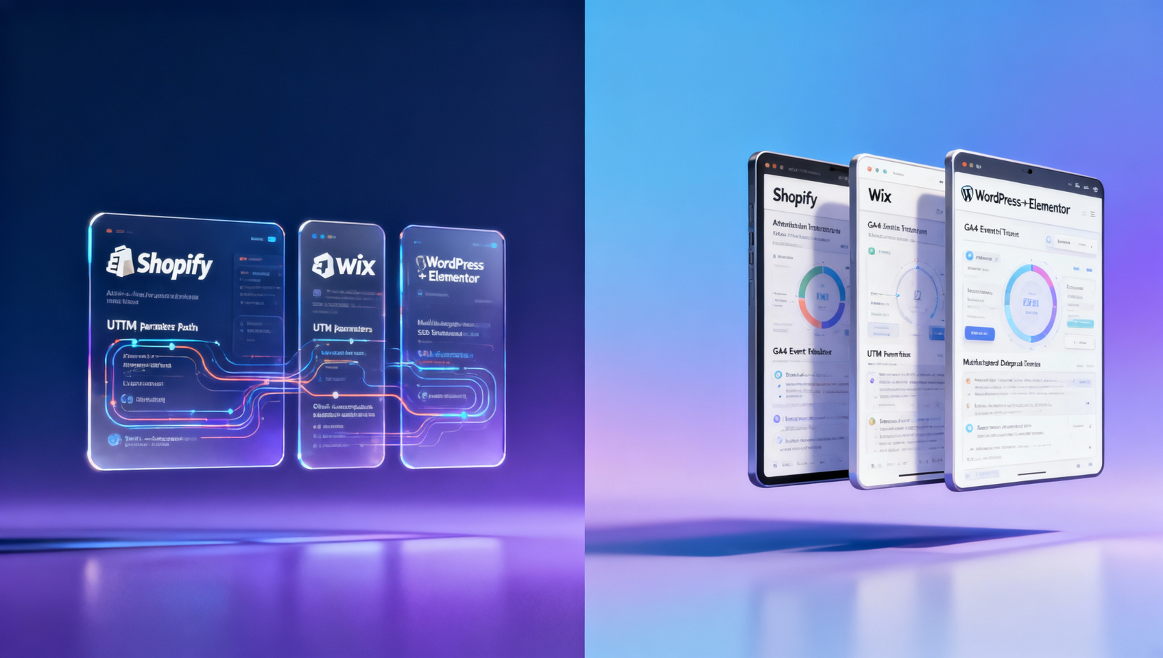 Comparación del rendimiento real de la publicidad en el extranjero para plataformas de creación de sitios web: Shopify, Wix y WordPress+Elementor en la cadena de atribución de Google Ads