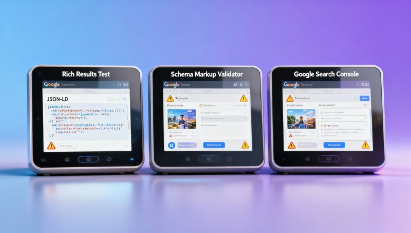 Ein vergleichender Überblick über Tools zum Testen strukturierter Daten: Rich Results Test vs. Schema Markup Validator vs. Google Search Console – 3 Hauptanwendungsszenarien.