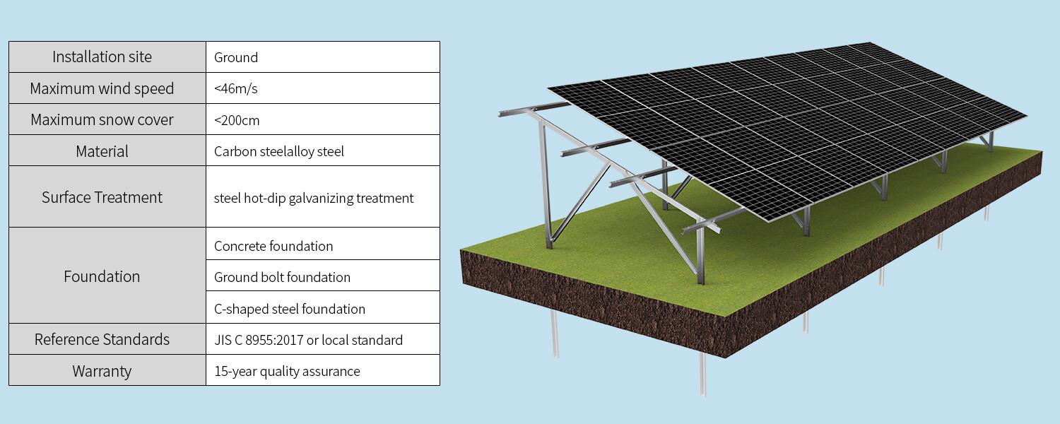 Estructura de montaje para paneles solares de acero al carbono para suelo 2×10 con postes dobles en disposición vertical
